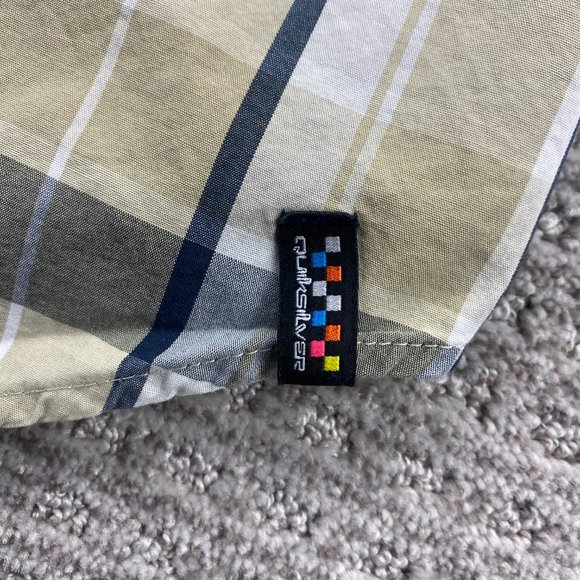 QUIKSILVER Shirt Men Medium M Beige Blue White Plaid Button Up Surf Surfing MENS - Picture 8 of 11